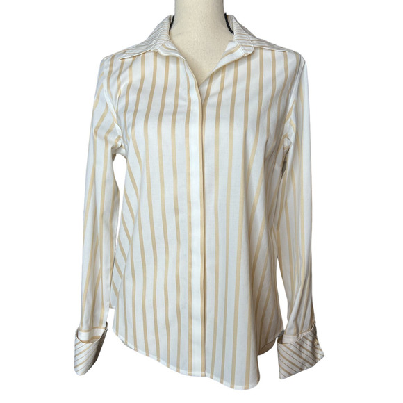 Talbots Button-up Blouse in Gold and White Stripes, Size 8 - Picture 1 of 6